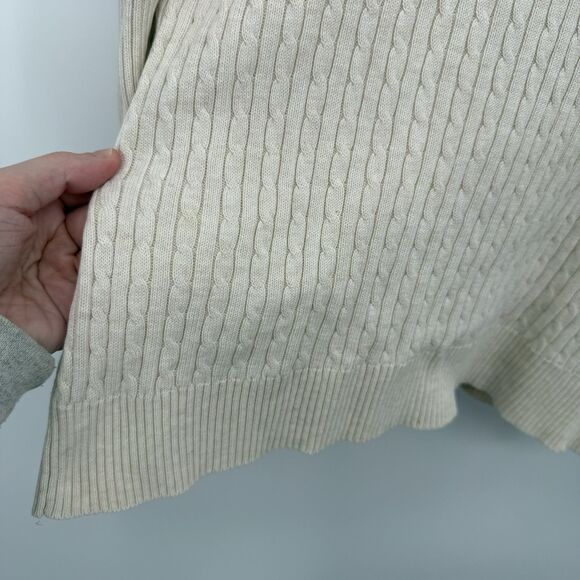 Pria Beige Cable Knit Cotton V Neck Sweater Y2k Size Medium - Picture 5 of 9